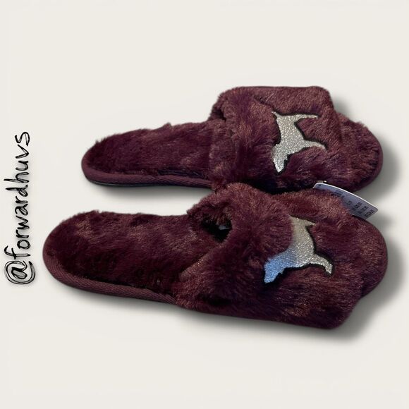 Victoria’s Secret PINK Fuzzy Slide Slippers – Purple – Silver Dog Logo – Size S/ - Picture 3 of 10